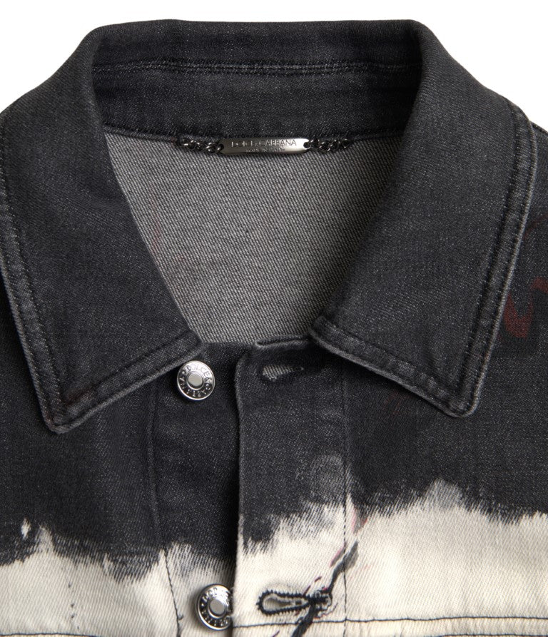 Veste en jean multicolore Dolce & Gabbana en coton avec col, défilé de détails colorés et style décontracté.