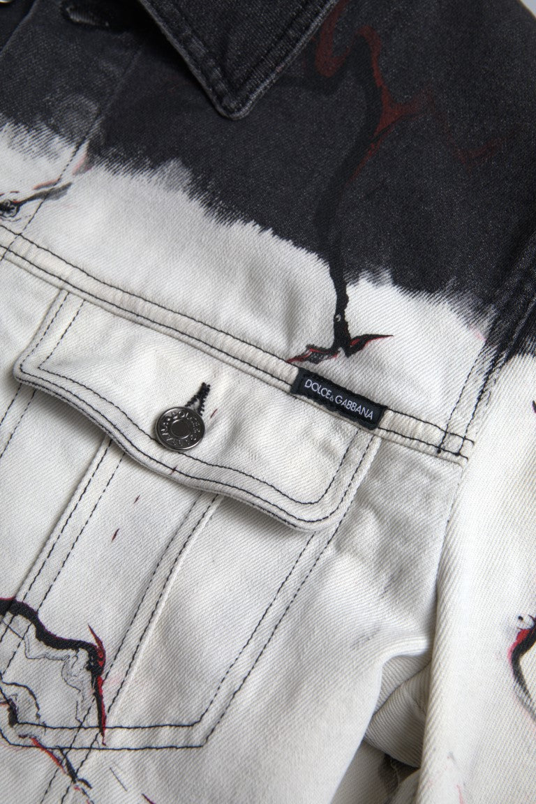 Veste en denim multicolore en coton avec col, de la marque Dolce & Gabbana, affichant un style élégant et coloré.