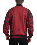 Veste bomber rouge à leopard en polyester Dolce & Gabbana avec fermeture éclair complète, style tendance et moderne.