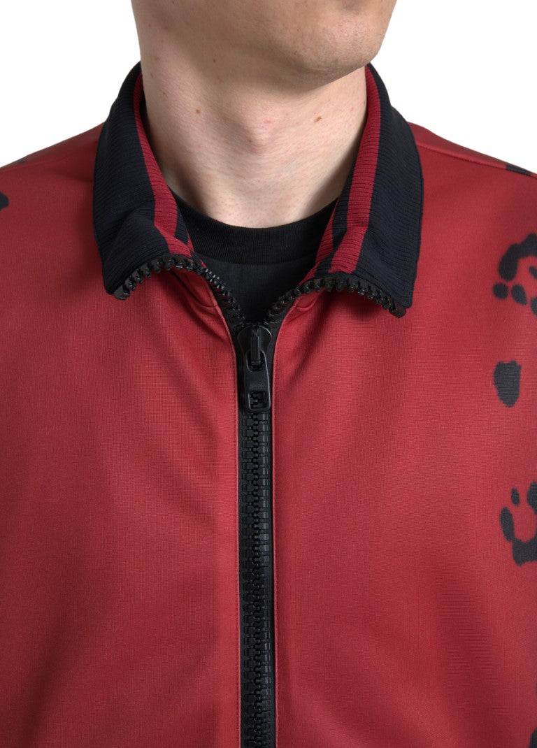 Veste bomber en polyester rouge à motif léopard de Dolce & Gabbana, à fermeture éclair complète, style tendance et élégant.
