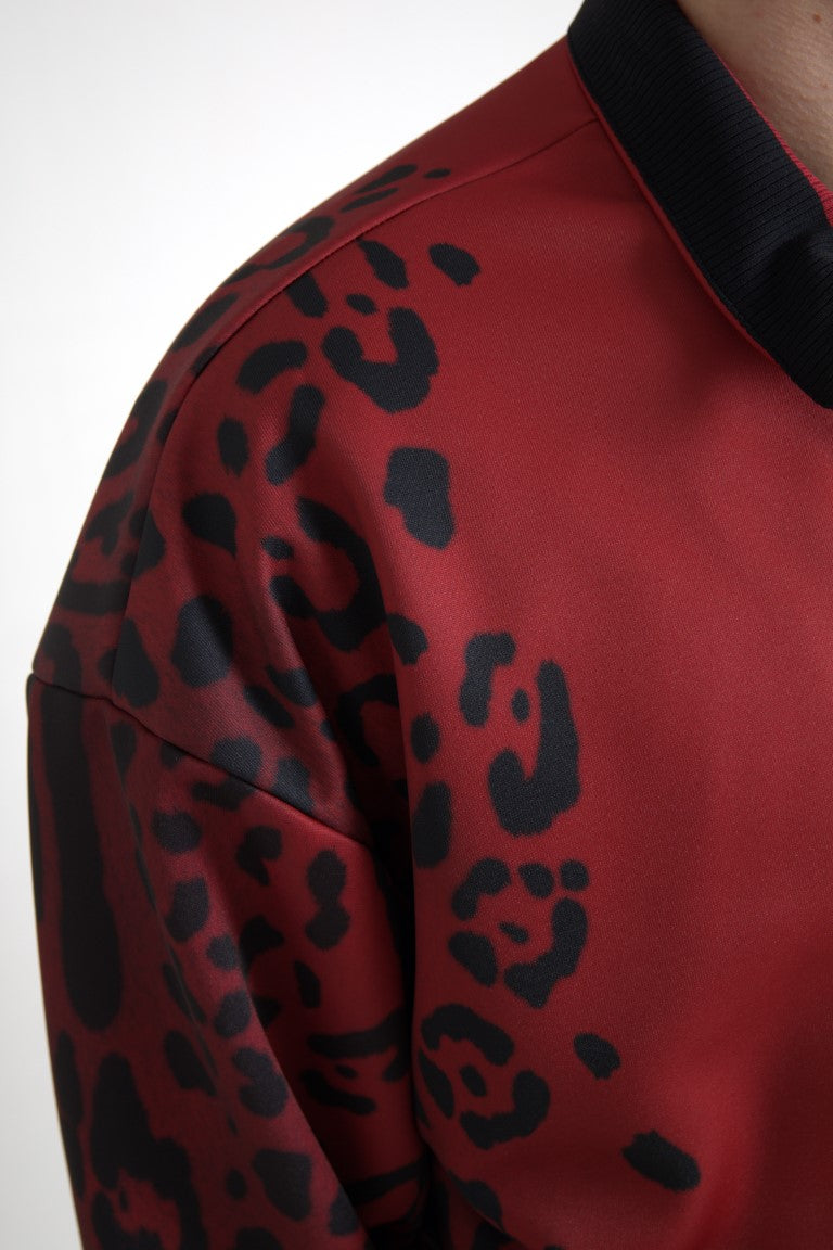 Veste bomber rouge à motif léopard en polyester de Dolce & Gabbana, avec fermeture éclair complète, style tendance et chic.