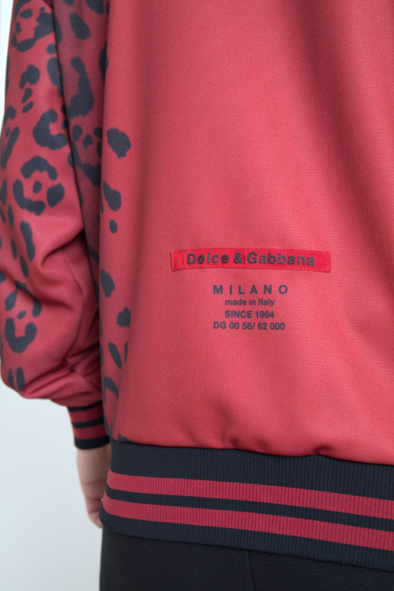 Veste bomber rouge à imprimé léopard en polyester de Dolce & Gabbana, zip complet, style tendance et élégant.