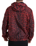 Veste bomber zippée Dolce & Gabbana à capuche avec motif léopard rouge, style tendance et détails mode.