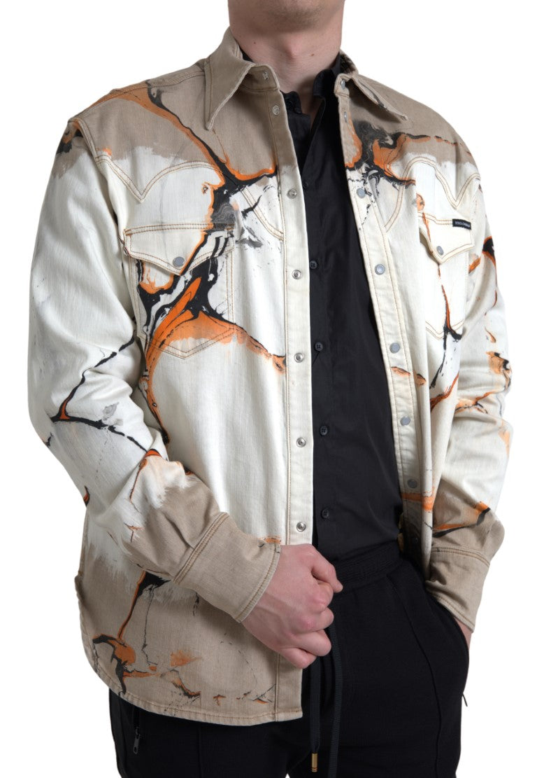 Chemise en denim multicolore en coton avec col Dolce & Gabbana, style élégant et décontracté.
