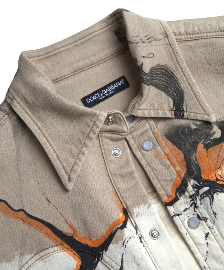 Chemise en jean multicolore Dolce & Gabbana en coton avec col, détails visibles sur la chemise en denim.