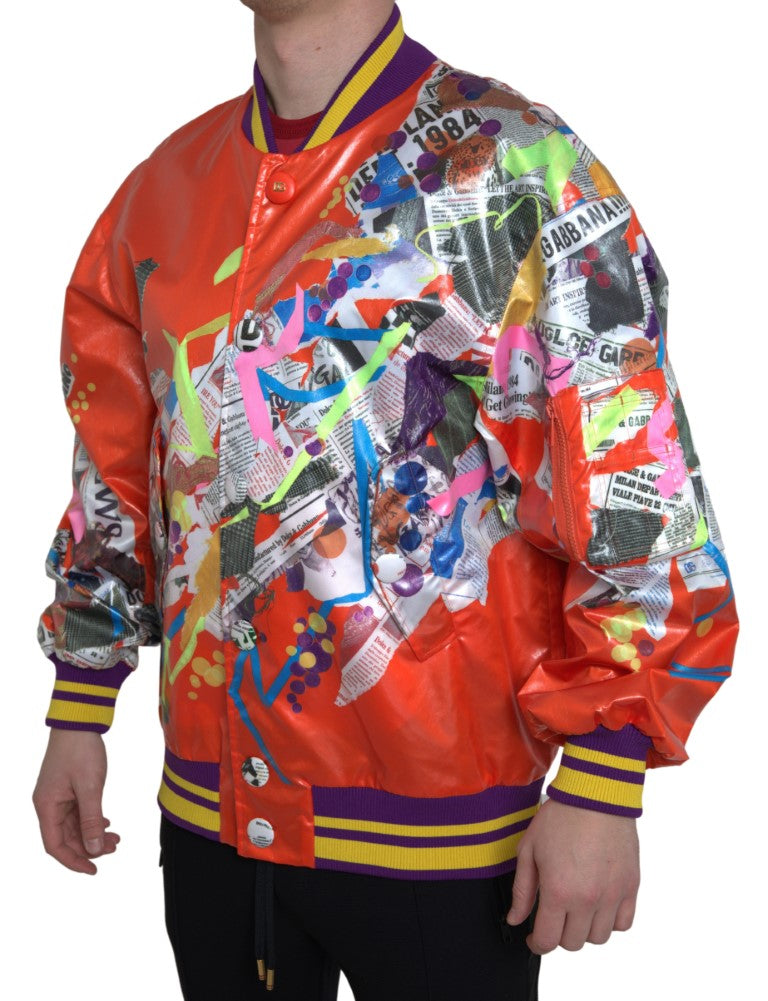 Veste blouson en polyester orange Dolce & Gabbana avec boutons, style élégant et moderne.