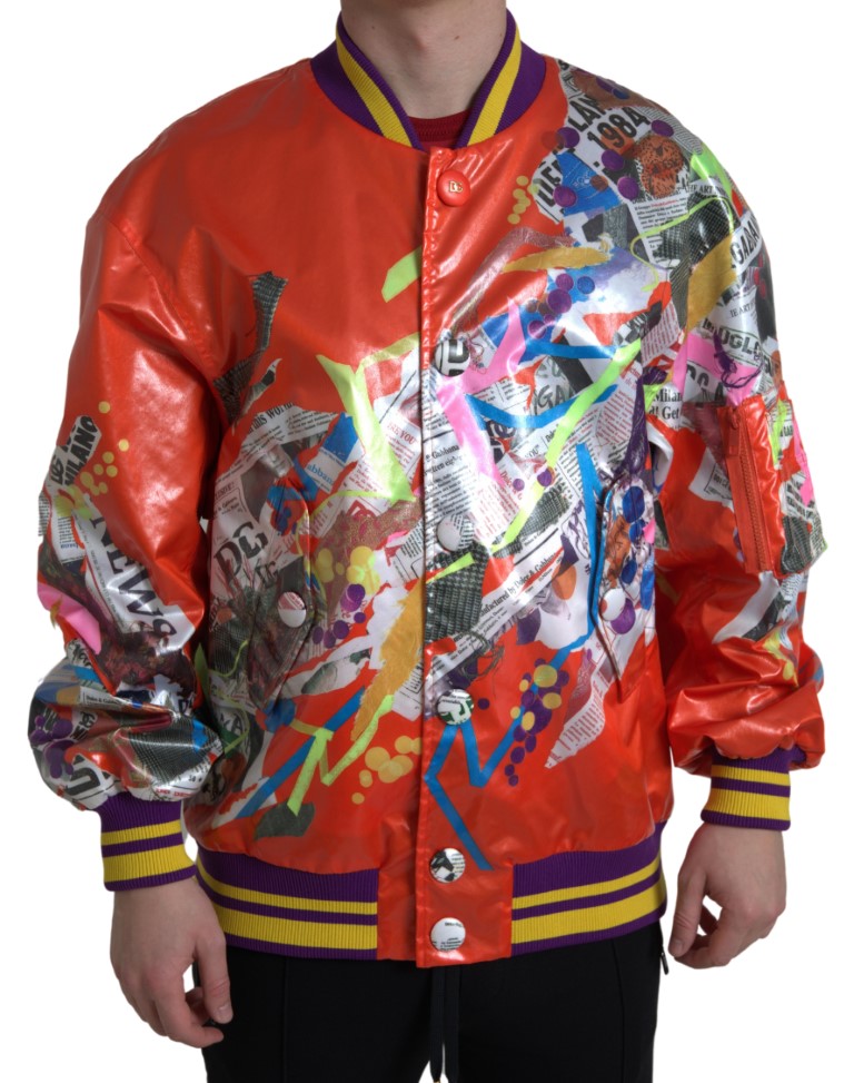 Veste blouson en polyester orange Dolce & Gabbana avec boutons, style élégant et moderne pour homme.