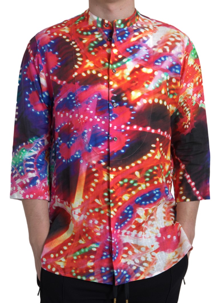Chemise en lin Dolce & Gabbana avec imprimé Luminarie multicolore, design élégant et coloré, vue de face.