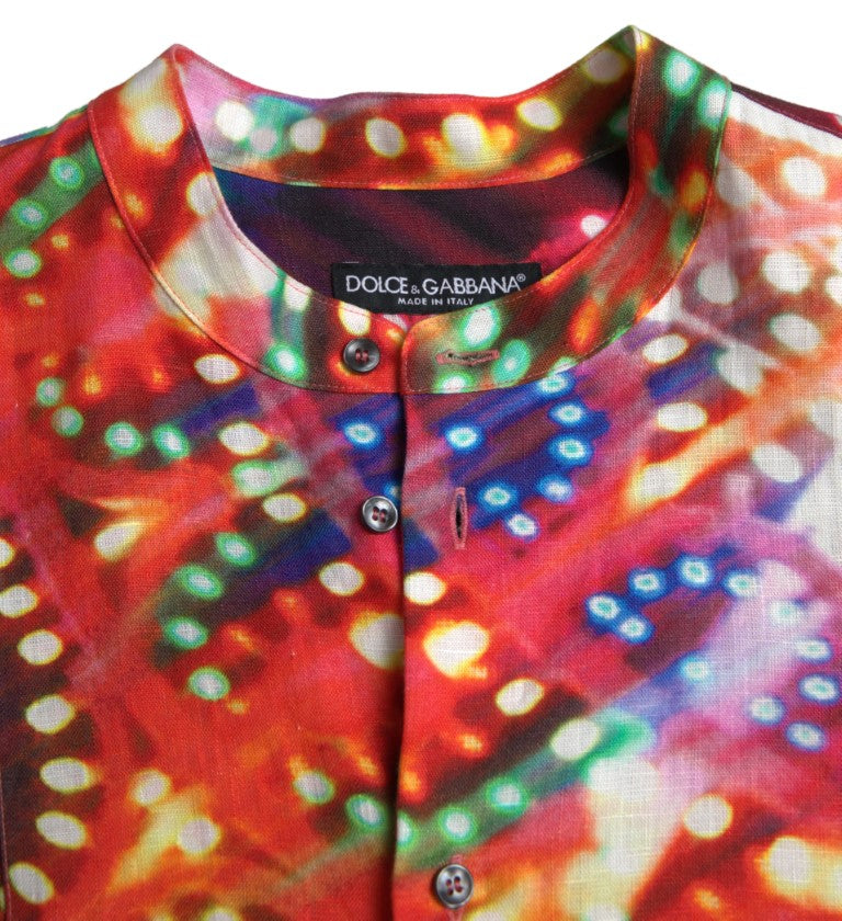 Chemise en lin multicolore avec motif Luminarie de Dolce & Gabbana, détails colorés et style élégant.