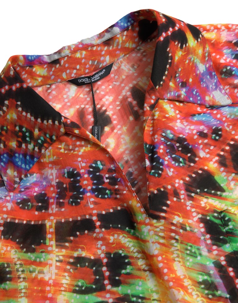 Chemise homme en coton Dolce & Gabbana avec motif multicolore Luminarie, design élégant et coloré.