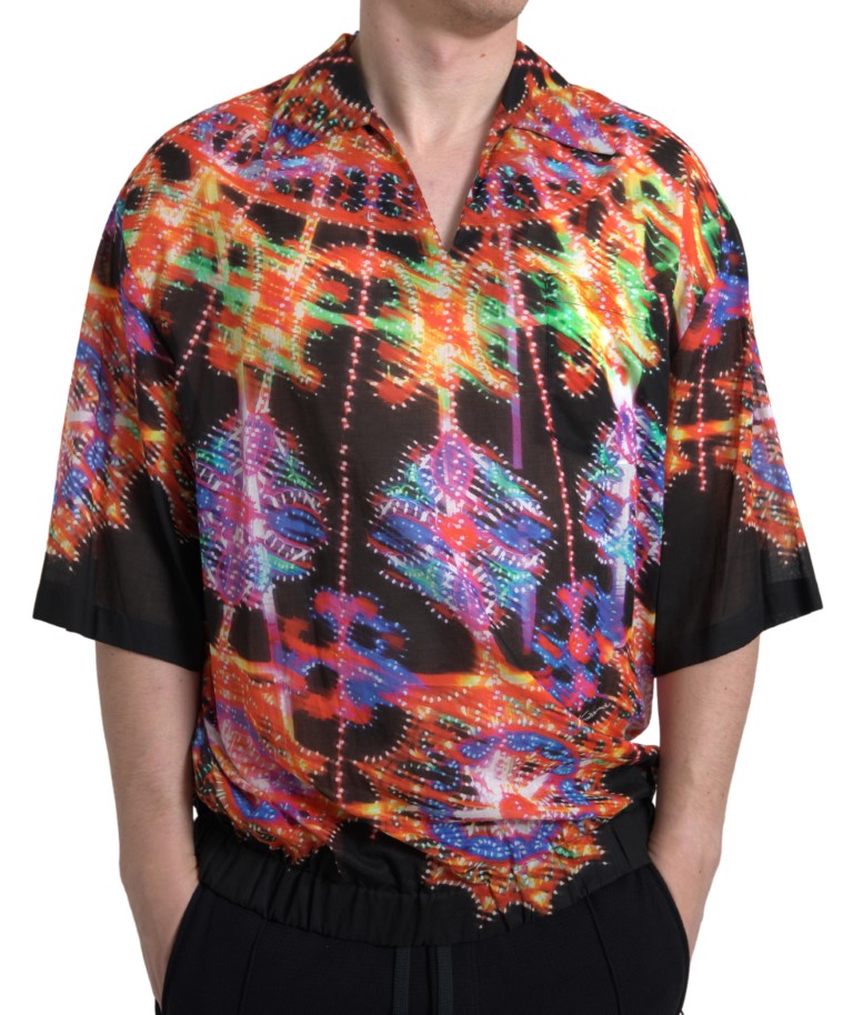 Chemise en coton pour homme Dolce & Gabbana, motif multicolore Luminarie, design élégant et moderne.
