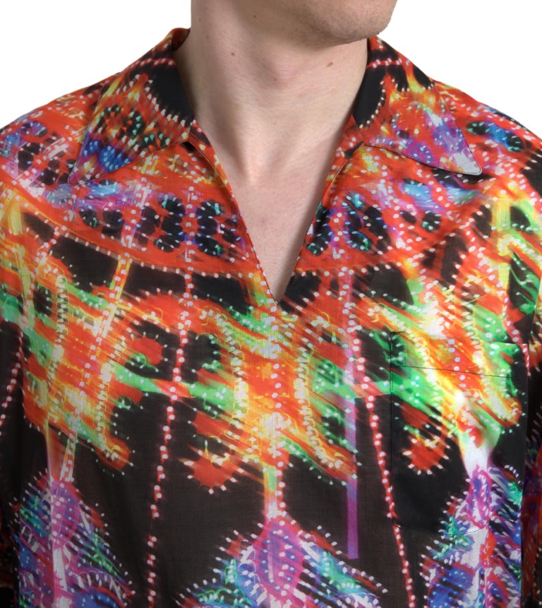 Chemise pour homme Dolce & Gabbana en coton à imprimé lumineux multicolore Luminarie, avec design coloré et détails élégants.