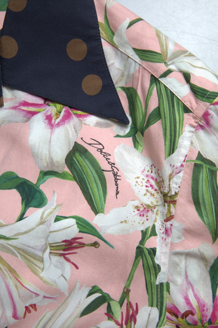 Chemise Dolce & Gabbana en coton à pois et imprimé lys, col classique, style élégant et sophistiqué.