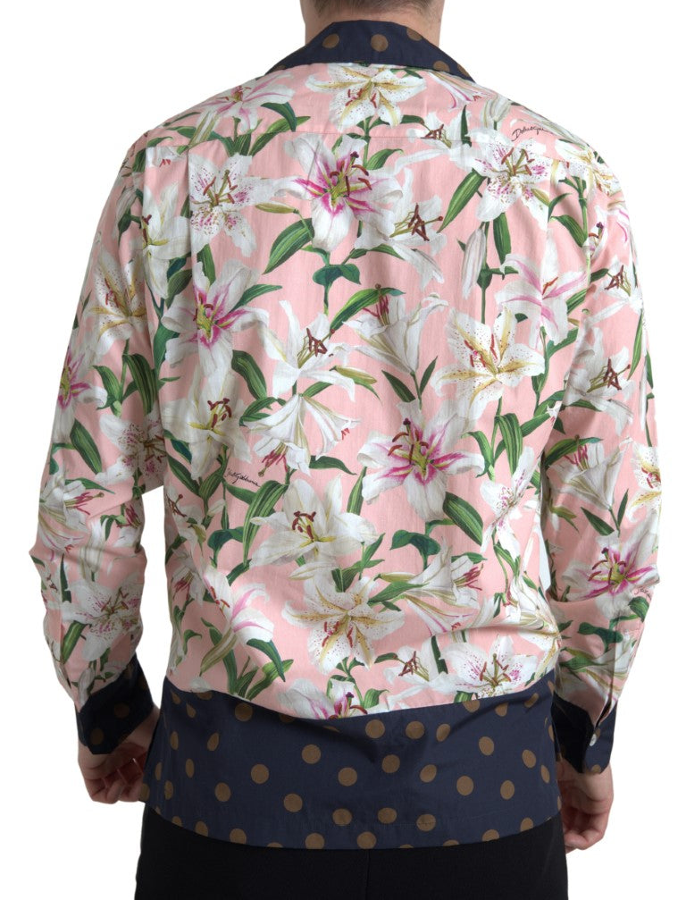 Chemise Dolce & Gabbana en coton à pois et motif lys avec col, style élégant et léger pour femme.
