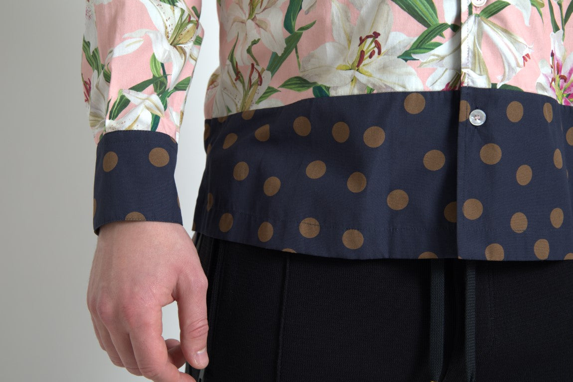 Chemise Dolce & Gabbana en coton à pois et motif lys avec col, élégante et légère, pour un style sophistiqué.