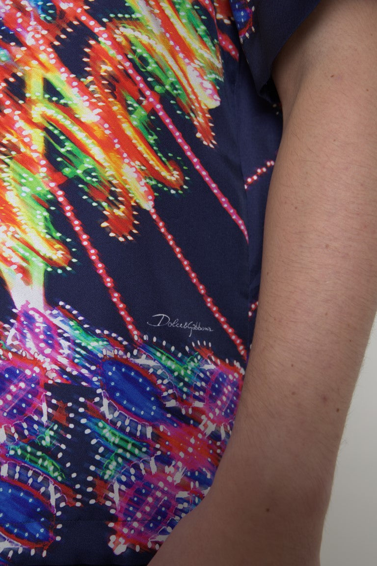 Chemise pour homme Dolce & Gabbana en soie à motif Luminarie multicolore, détails colorés et élégant design.