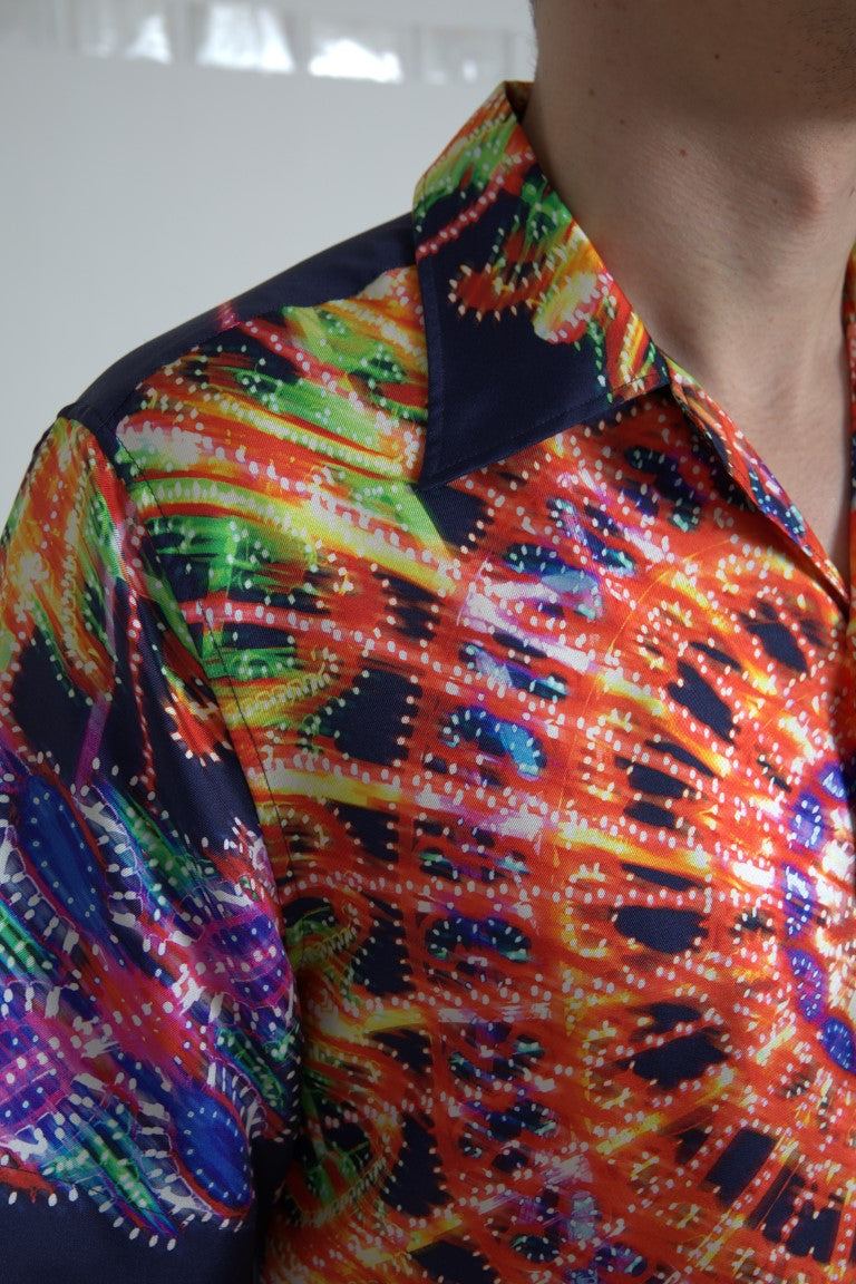 Chemise homme Dolce & Gabbana en soie avec motif multicolore Luminarie, design élégant et coloré.
