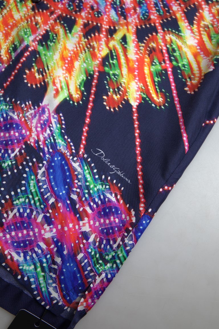 Chemise homme Dolce & Gabbana en soie avec imprimé multicolore Luminarie, style élégant et moderne.