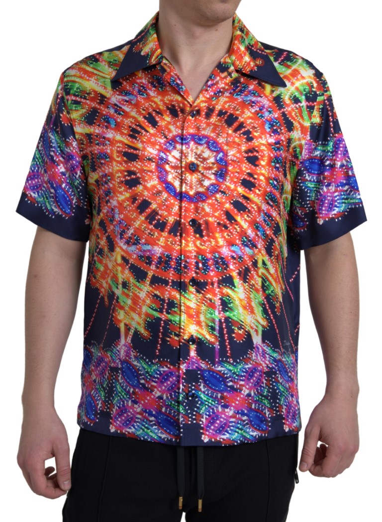 Chemise pour homme Dolce & Gabbana en soie à motif Luminarie multicolore, élégante et sophistiquée.