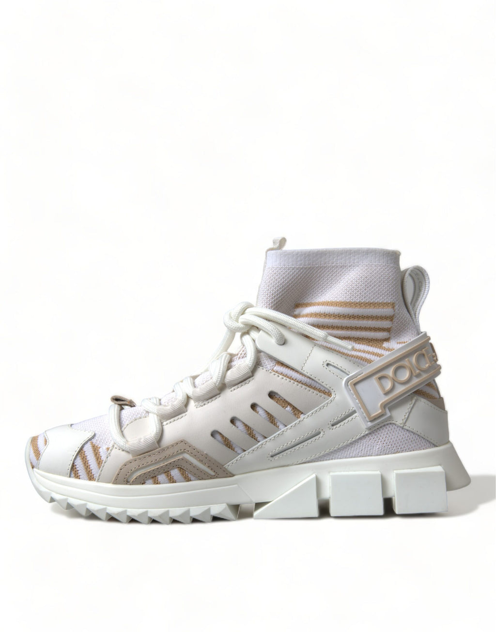 Chaussures sneakers Dolce & Gabbana Sorrento blanches et beiges pour femmes, détail de la semelle et du design élégant