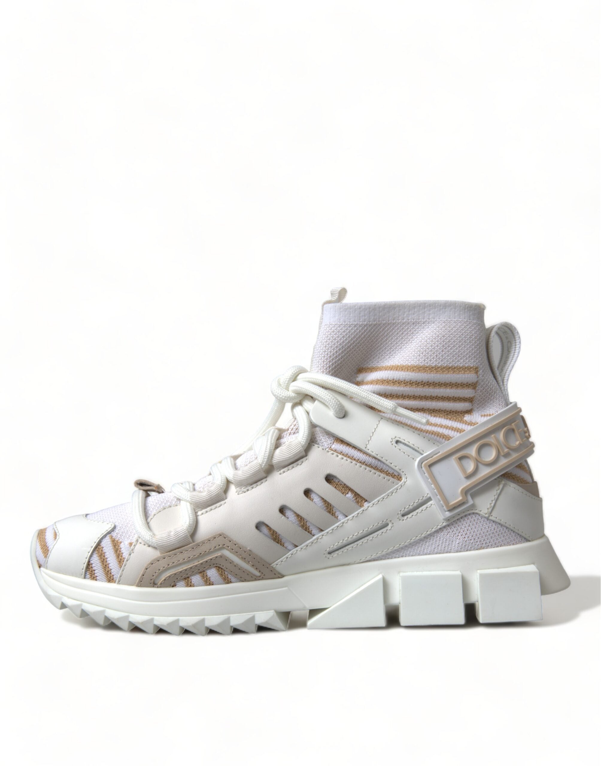 Chaussures sneakers Dolce & Gabbana Sorrento blanches et beiges pour femmes, détail de la semelle et du design élégant