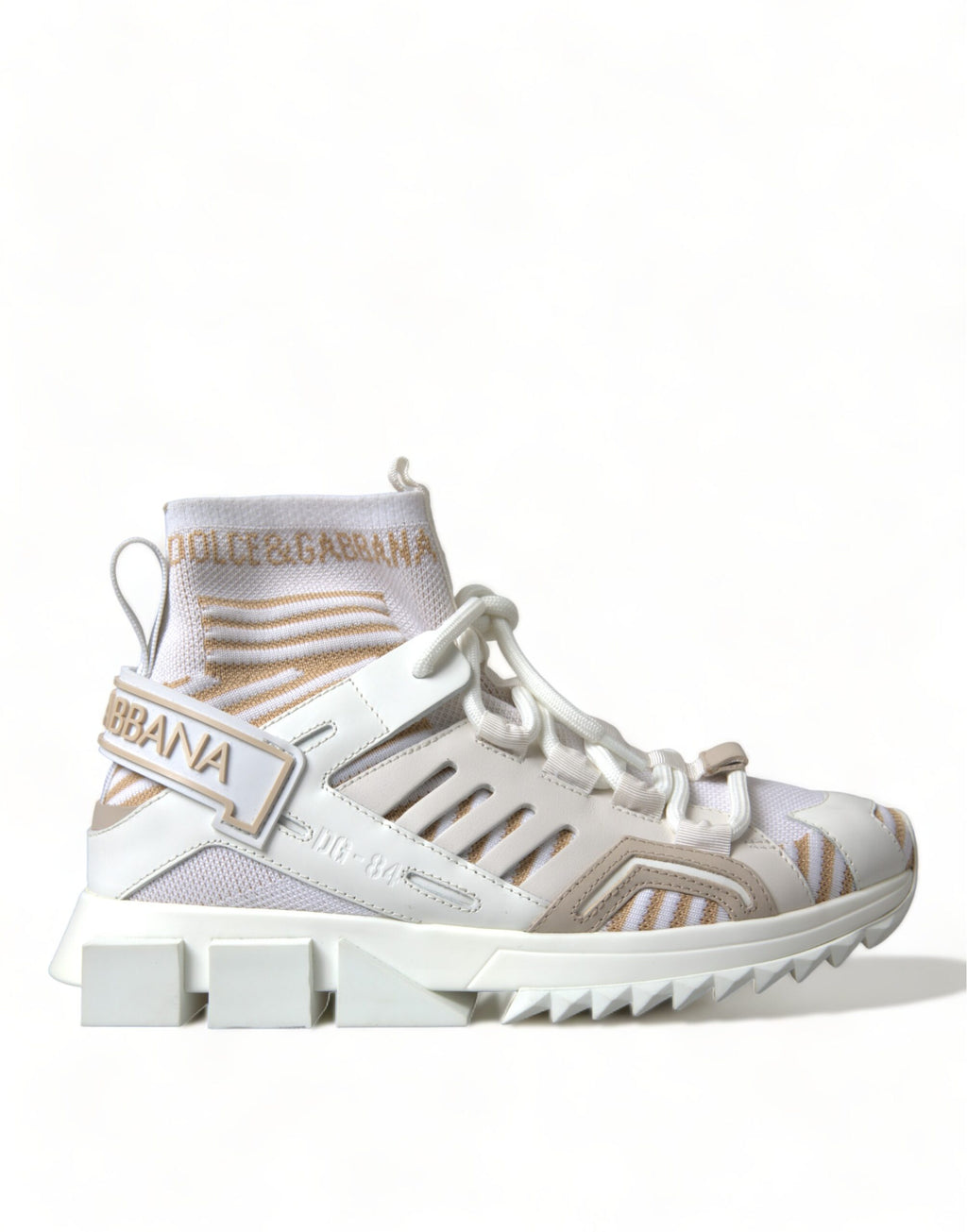 Chaussures sneakers Dolce & Gabbana Sorrento blanches et beiges, design élégant en toile avec semelle blanche.