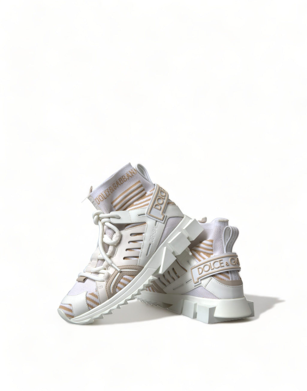 Chaussures sneakers Dolce & Gabbana Sorrento blanches et beige, chaussures de sport élégantes avec design moderne.