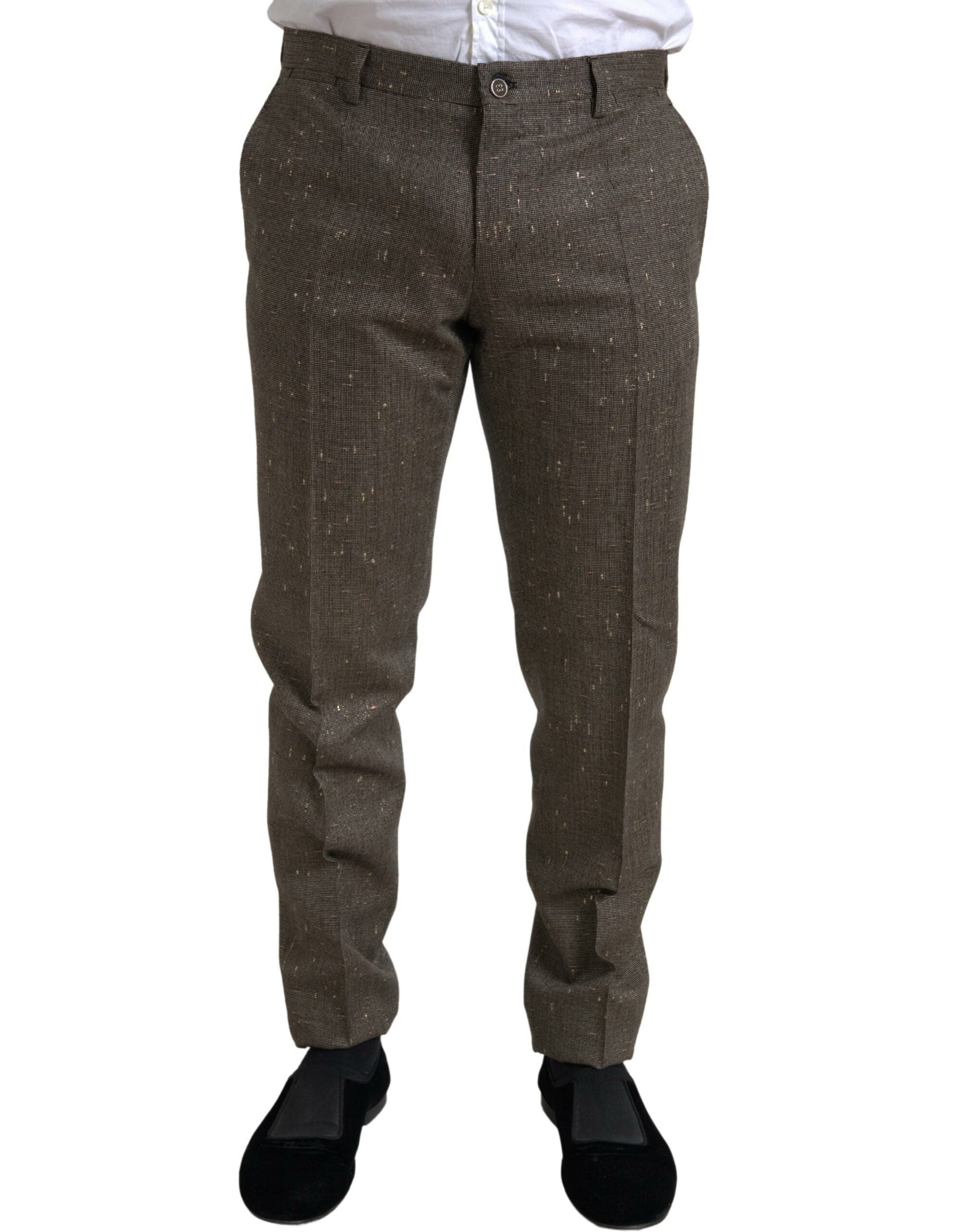 Pantalon homme en laine marron Dolce & Gabbana, style skinny, élégant et ajusté, parfait pour une tenue sophistiquée.