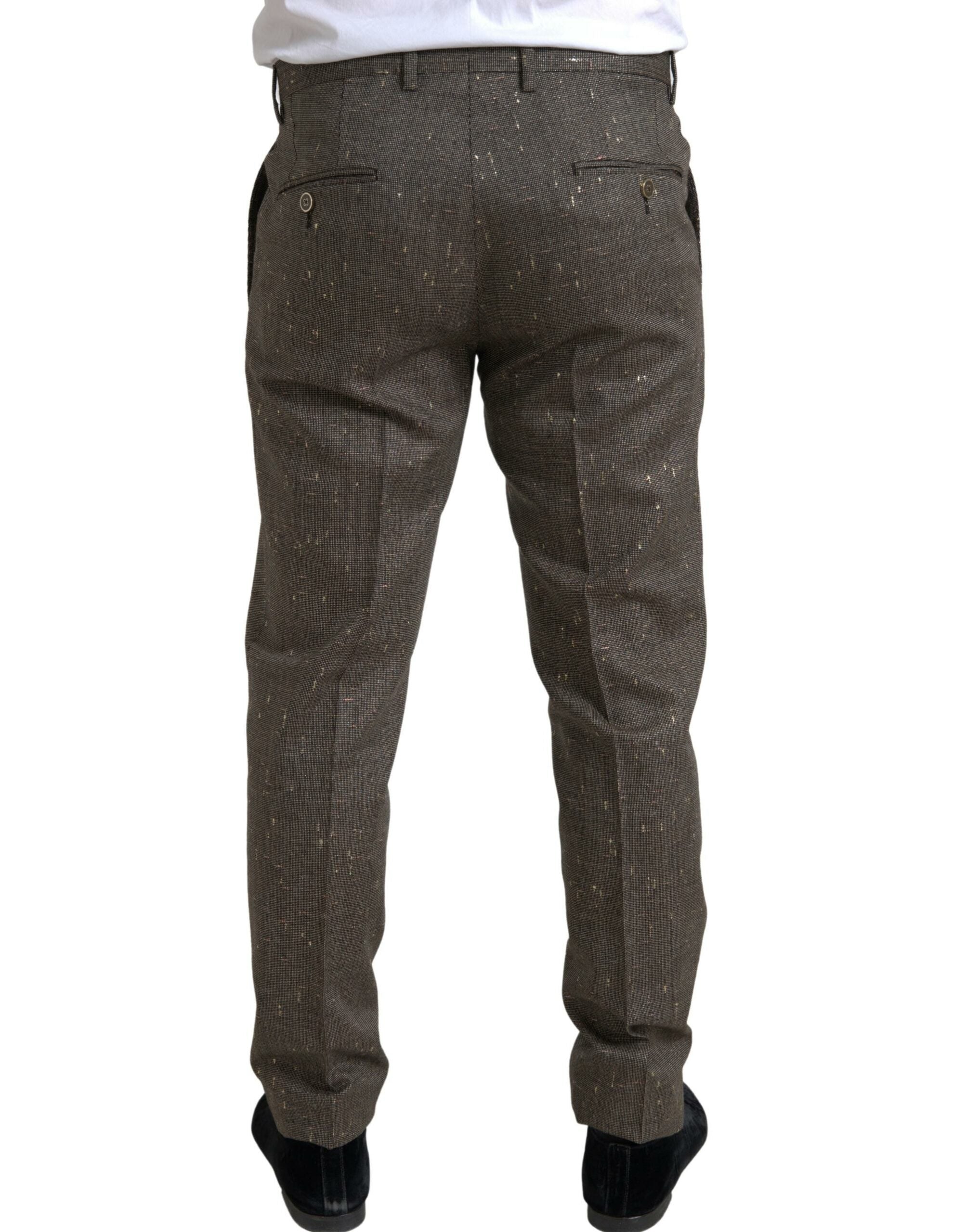 Pantalon homme Dolce & Gabbana en laine marron, coupe slim, élégant style pantalon skinny pour homme.