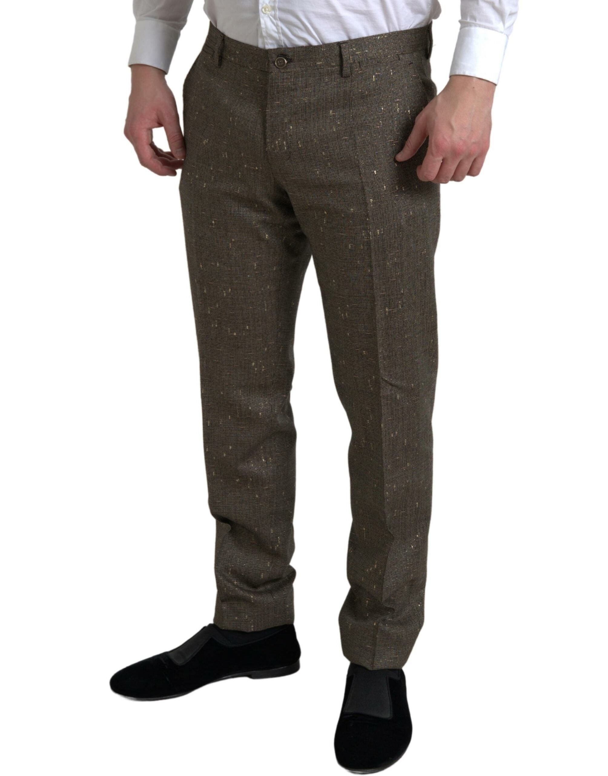 Pantalon homme Dolce & Gabbana en laine marron, coupe ajustée, style pantalon skinny.