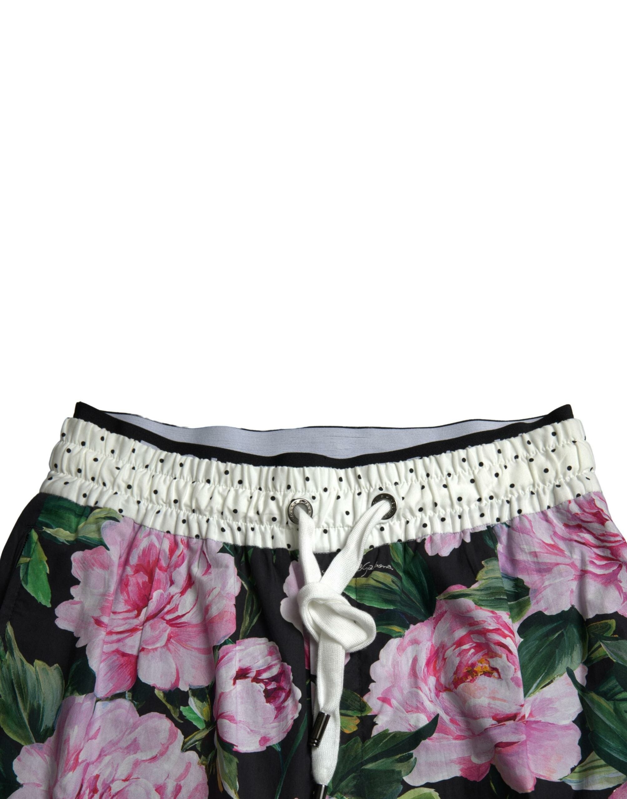 Pantalon homme Dolce & Gabbana multicolore avec motif de pivoines, joggers en coton, style décontracté.