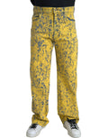 Jeans en denim droit jaune à effet tie-dye de Dolce & Gabbana, coton, style tendance et décontracté.