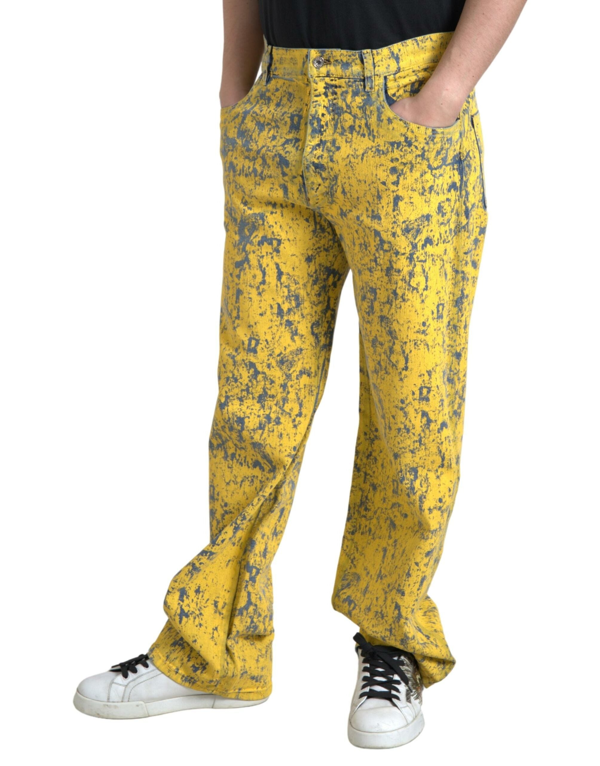 Jeans en denim droit Dolce & Gabbana, motif tie-dye jaune en coton, visible sur l’image 4319082.