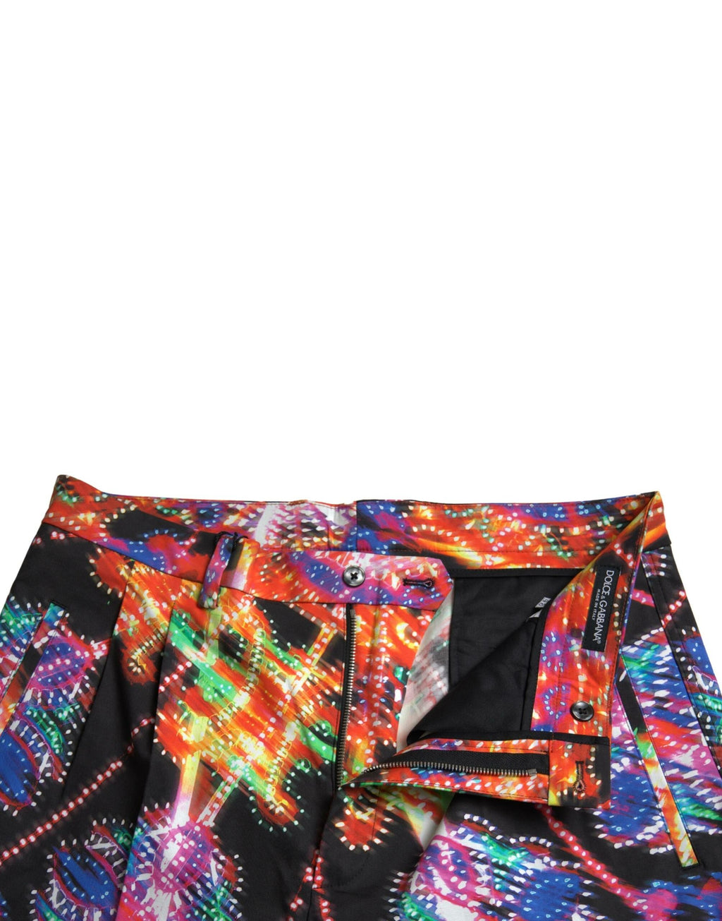 Shorts bermuda pour homme Dolce & Gabbana en coton imprimé multicolore, avec motif coloré et style décontracté.