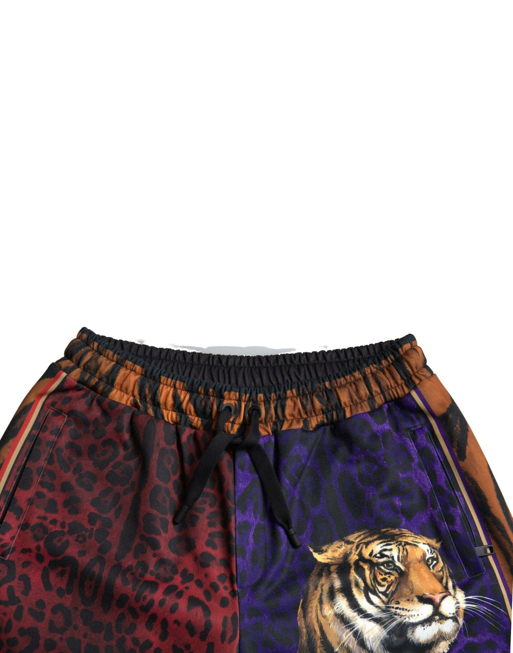 Shorts bermuda pour homme Dolce & Gabbana à imprimé tigre multicolore, style tendance et décontracté, vue de face.