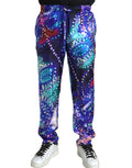 Pantalon homme en soie multicolore imprimée de Dolce & Gabbana avec un style élégant et moderne.