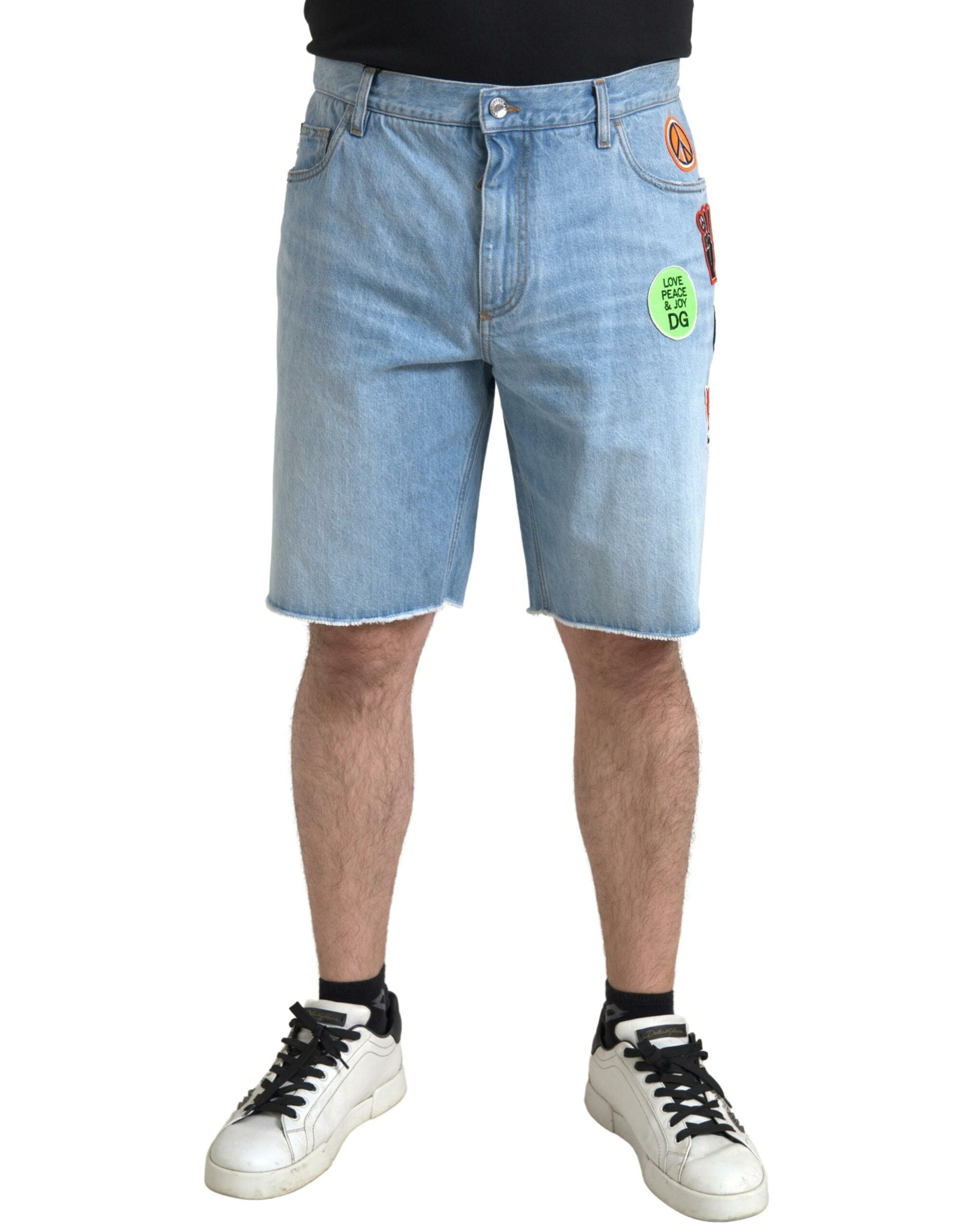 Shorts bermuda en denim blanc pour homme Dolce & Gabbana Light Blue en coton, vue de face avec détails de couture.