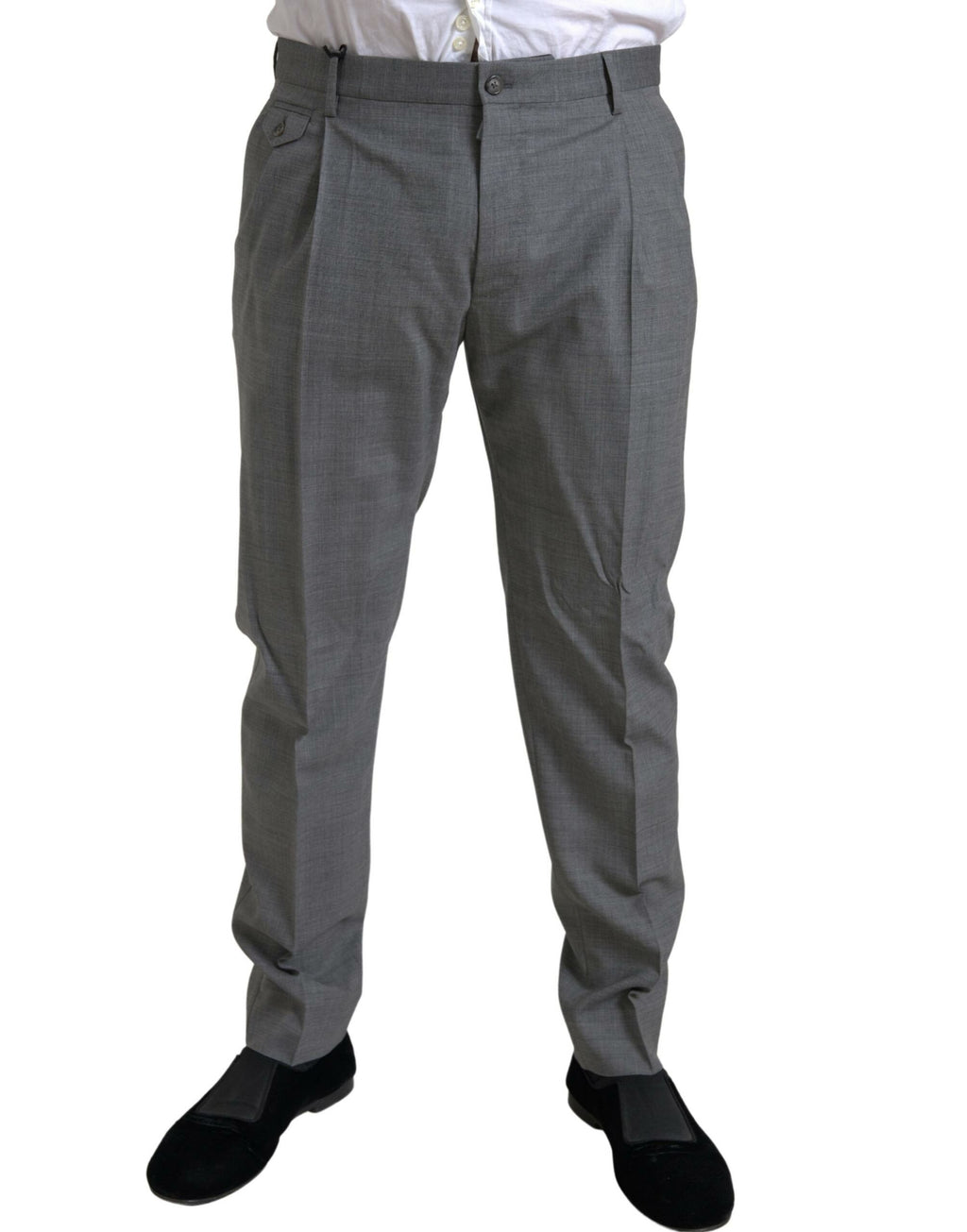 Pantalon chino skinny en laine grise pour homme de Dolce & Gabbana, style élégant et ajusté.