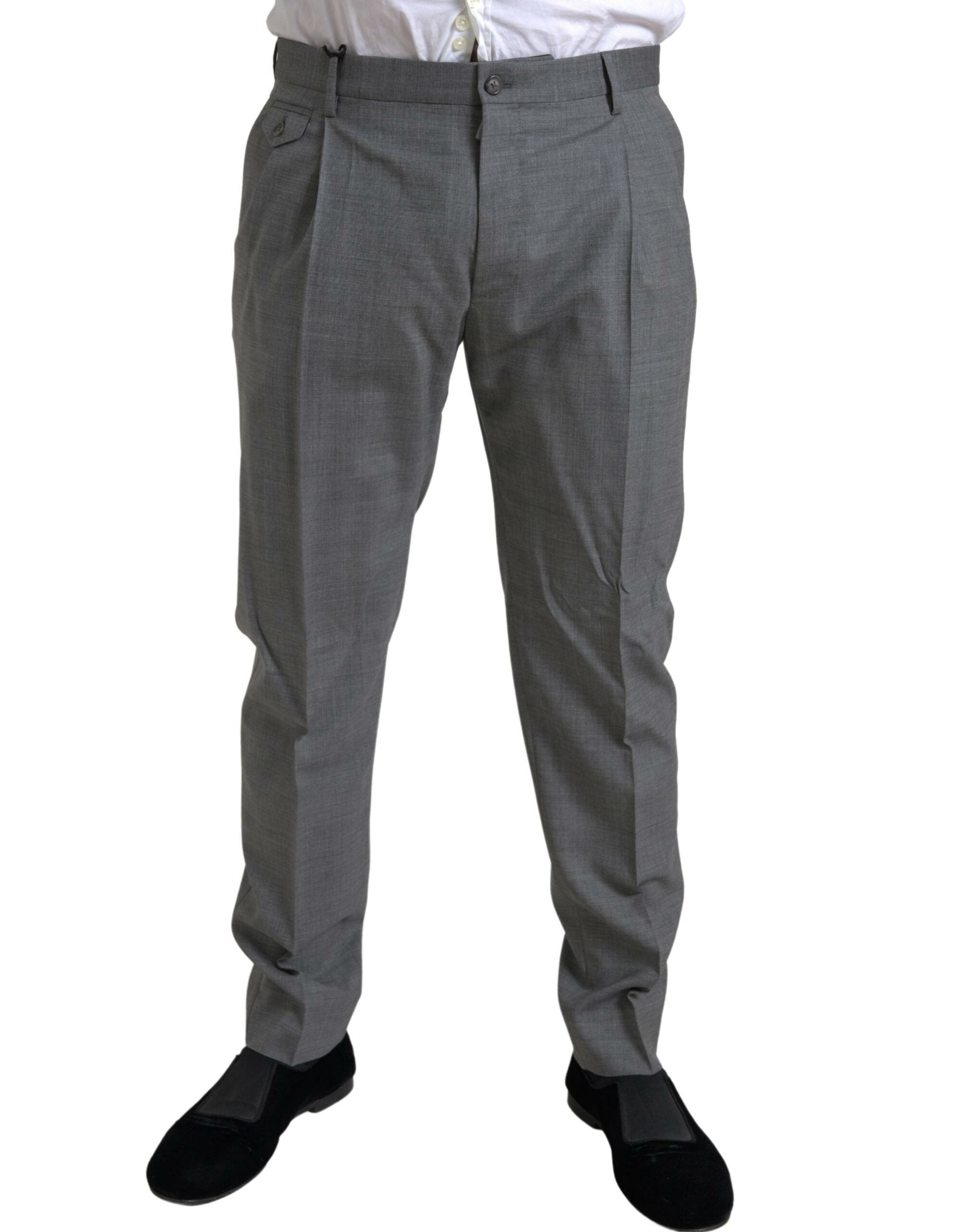 Pantalon chino skinny en laine grise pour homme de Dolce & Gabbana, style élégant et ajusté.