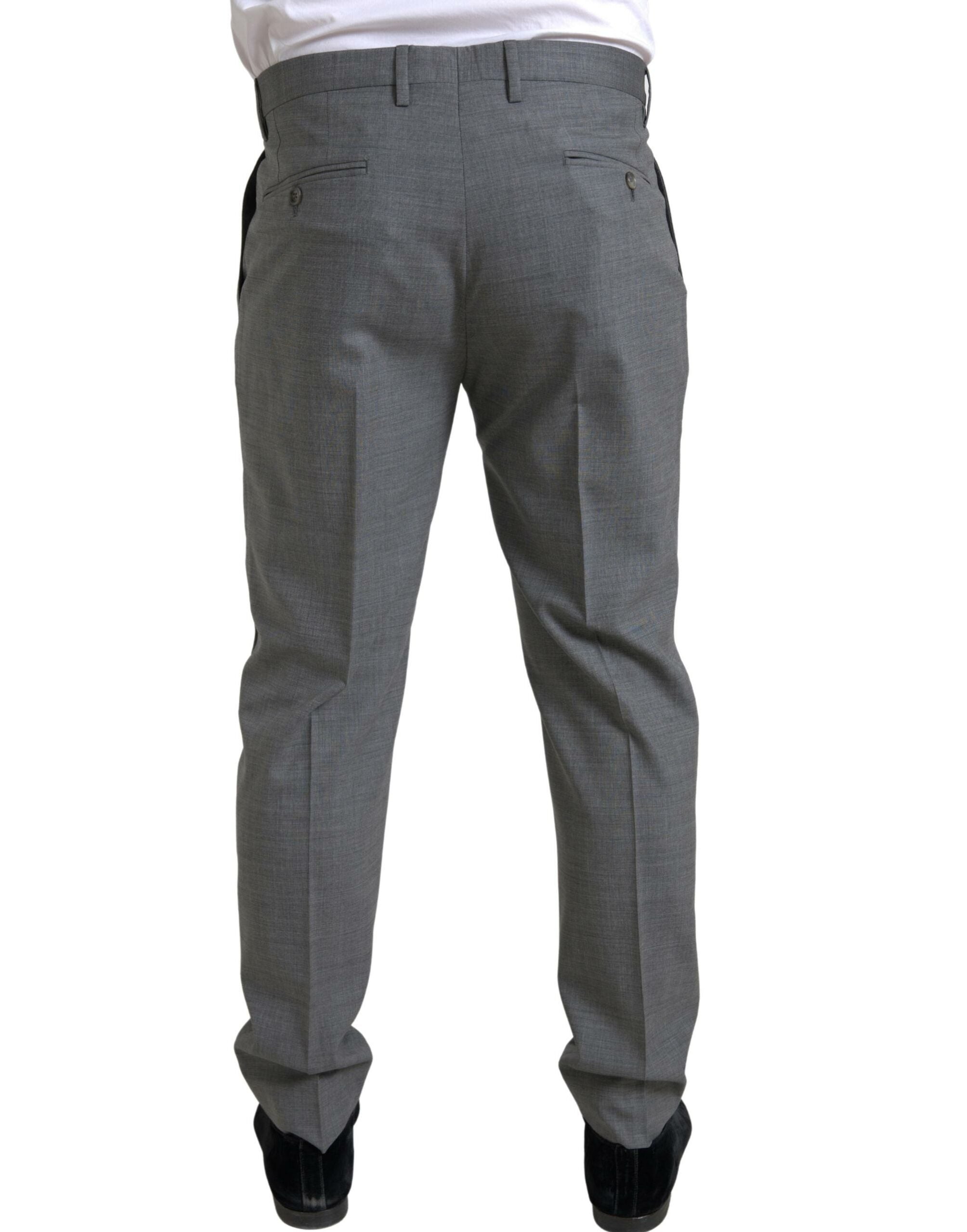 Pantalon homme Dolce & Gabbana en laine grise chino skinny, style élégant et ajusté, vue de face.