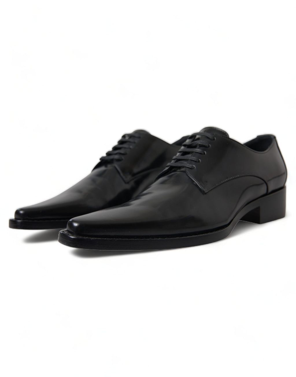 Chaussures plates noires en cuir Dolce & Gabbana, lacets, chaussures formelles élégantes pour femmes.
