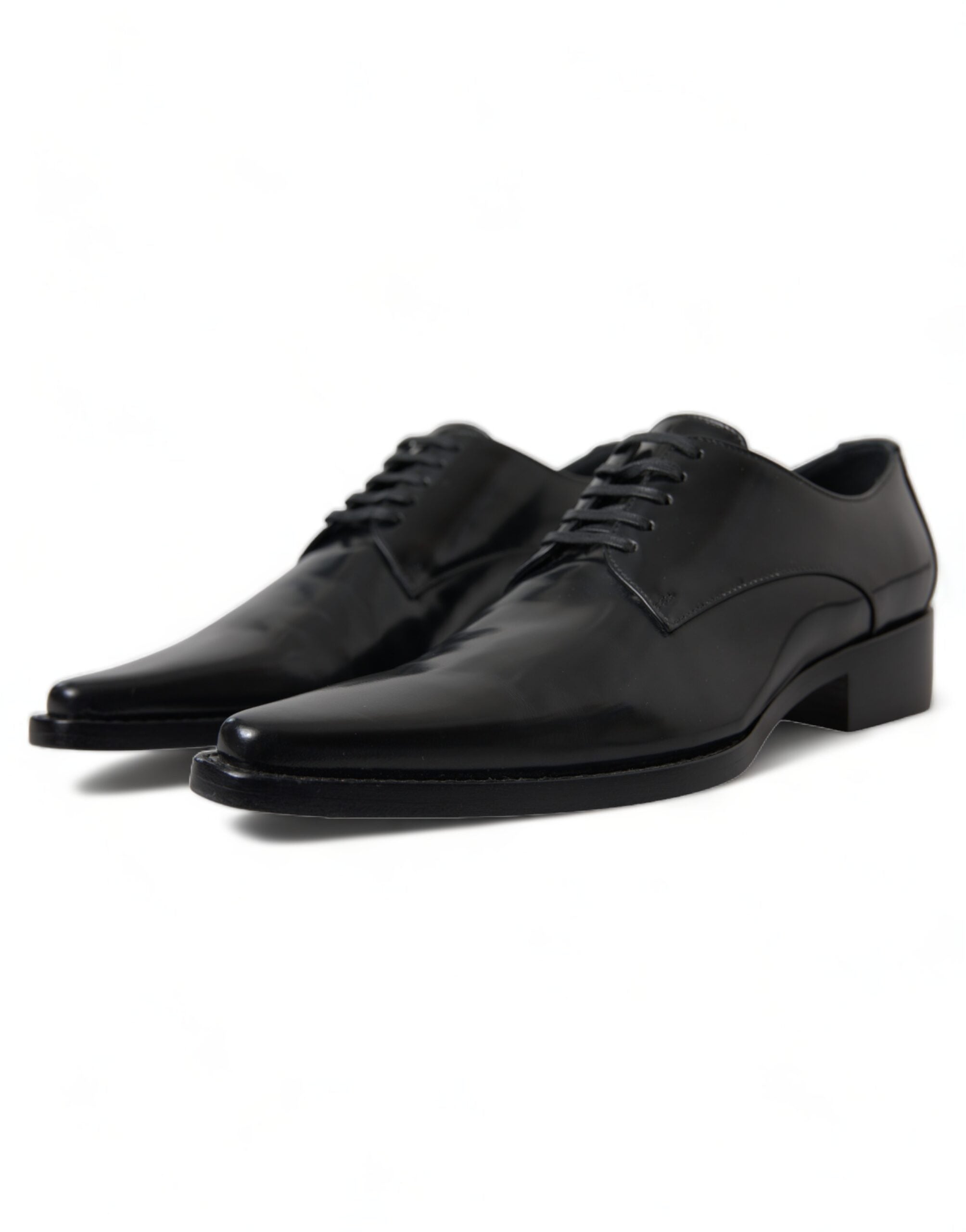 Chaussures plates noires en cuir Dolce & Gabbana, lacets, chaussures formelles élégantes pour femmes.