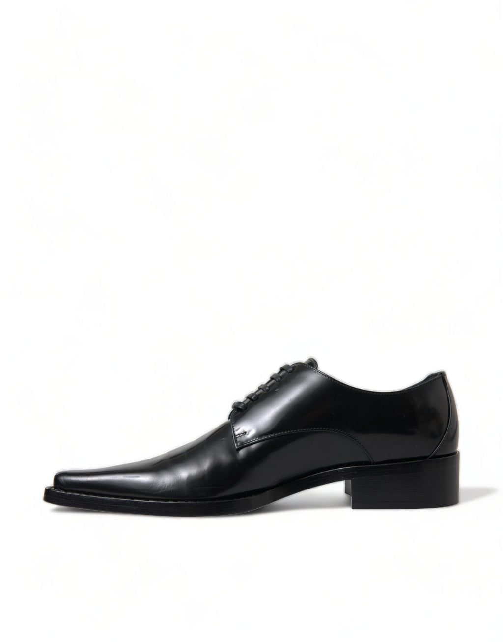 Chaussures plates noires en cuir Dolce & Gabbana, mocassins formels à lacets élégants, vues de face.