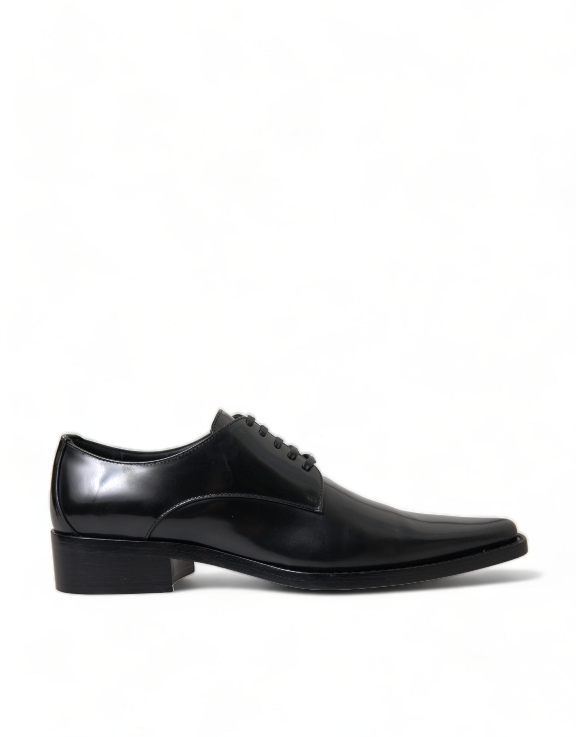 Chaussures plates formelles en cuir noir Dolce & Gabbana avec laçage, élégantes et sophistiquées pour homme.