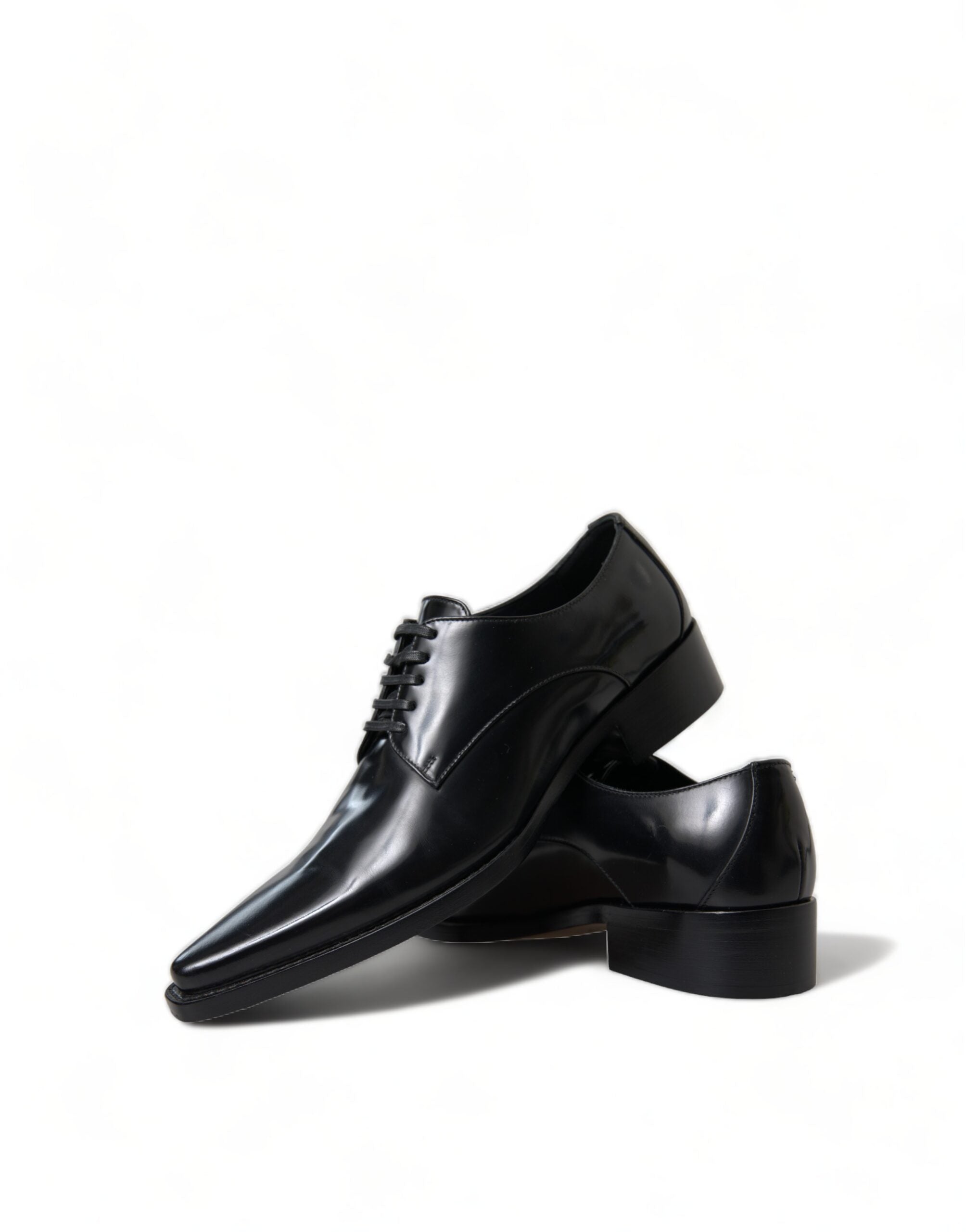 Chaussures plates noires en cuir Dolce & Gabbana, lacets, chaussures formelles élégantes pour femme.