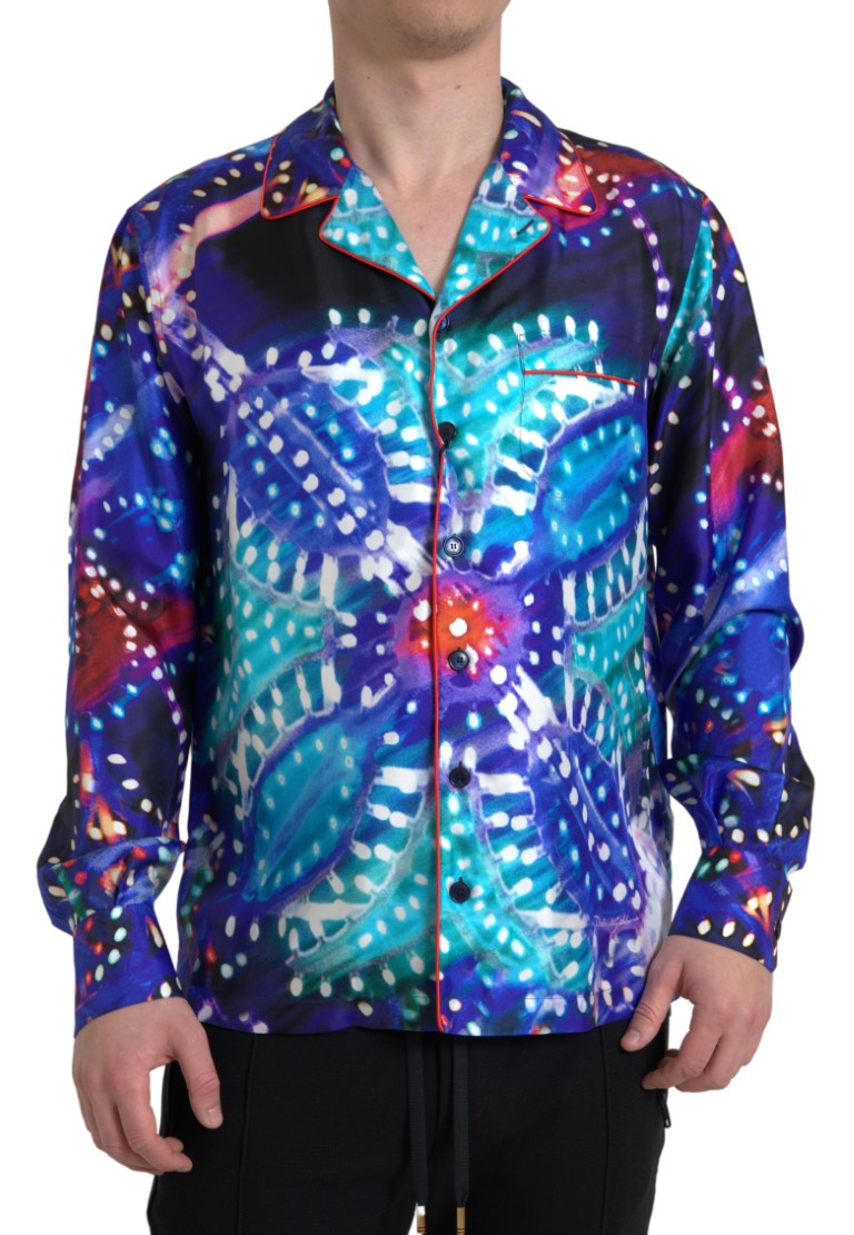 Chemise de pyjama pour homme Dolce & Gabbana en soie multicolore à motifs psychédéliques.