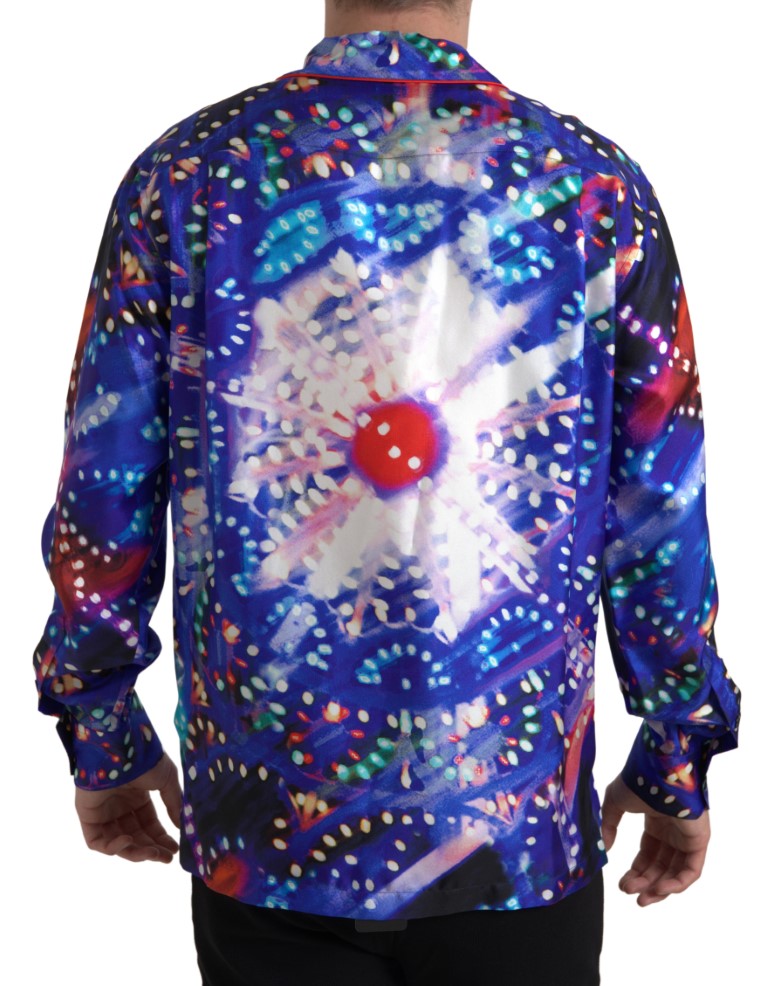 Chemise de pyjama pour homme Dolce & Gabbana en soie multicolore à motif psychédélique, élégant et confortable.