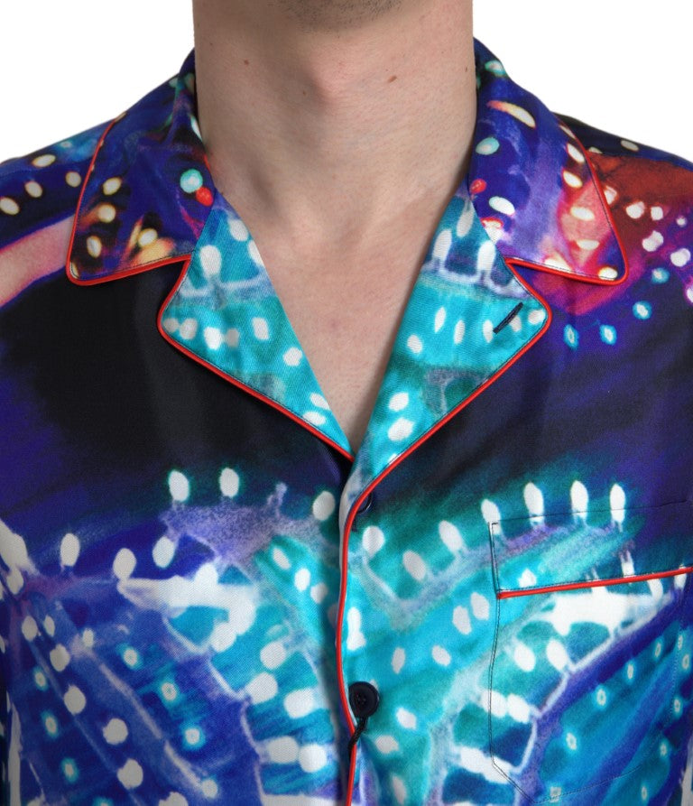 Chemise de pyjama pour homme Dolce & Gabbana en soie multicolore à imprimé psychédélique.
