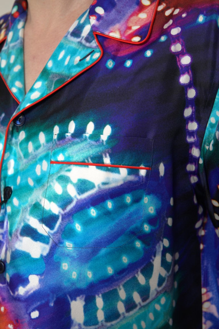 Chemise de pyjama homme Dolce & Gabbana en soie multicolore à imprimé psychédélique.