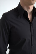 Chemise homme à manches longues Dolce & Gabbana en coton noir, modèle Martini, avec détails élégants et style sophistiqué.
